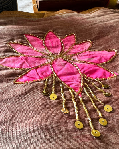 Cinnamon Lotus | Handpainted Mulmul Cotton Saree
