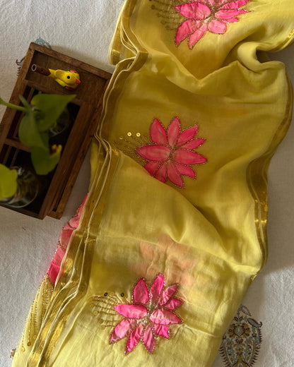 Lemon n Lotus | Handpainted Mulmul Cotton Saree