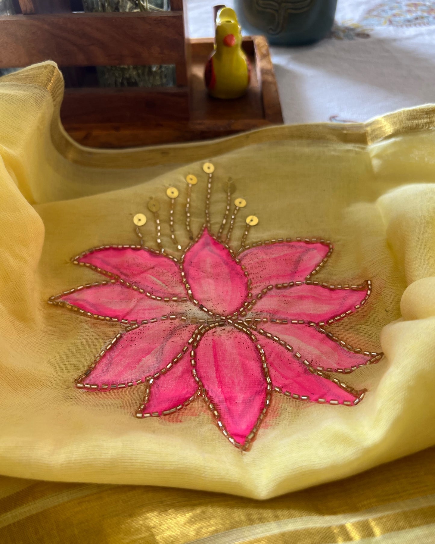 Lemon n Lotus | Handpainted Mulmul Cotton Saree