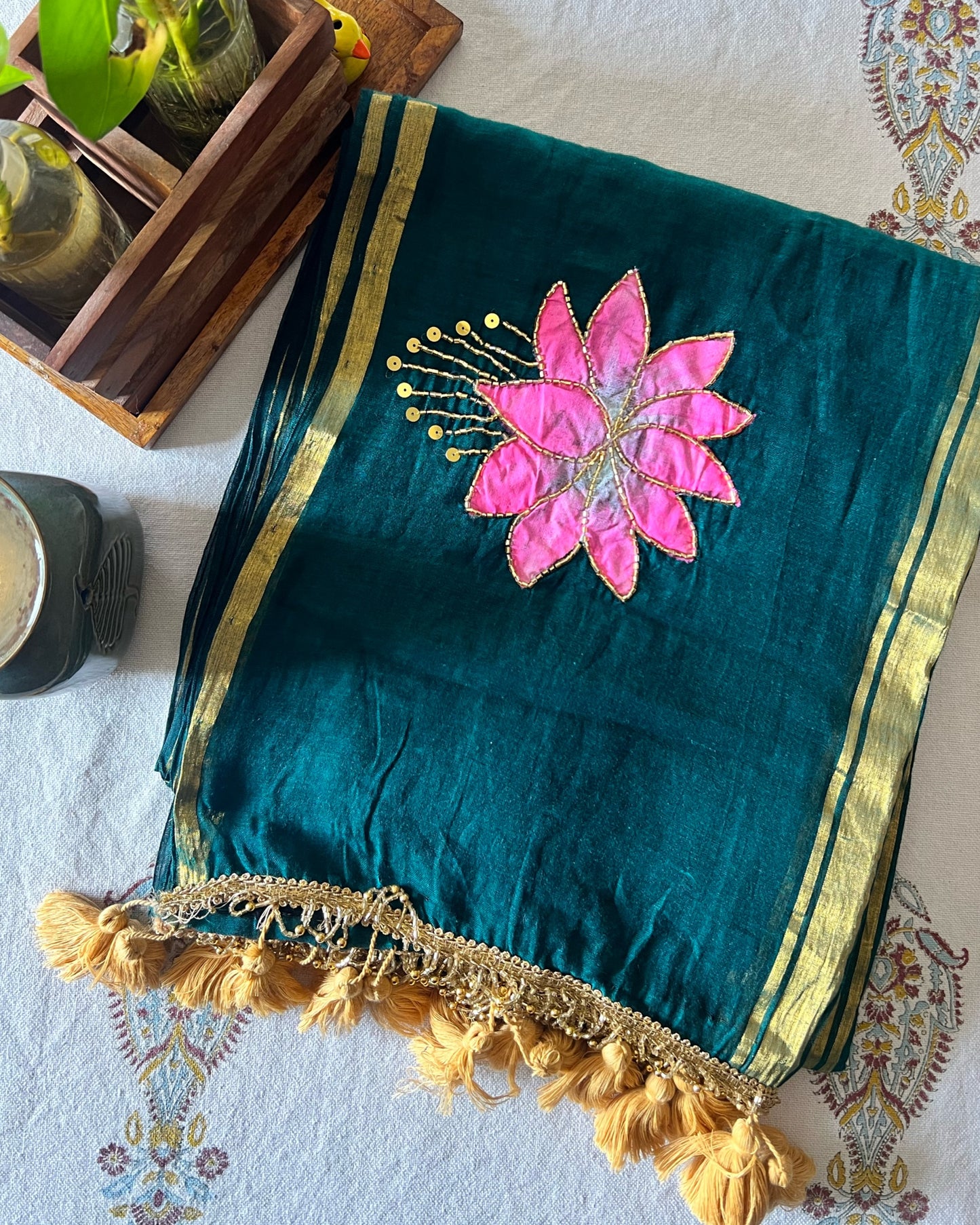Lotus Forest | Handpainted Mulmul Cotton Saree