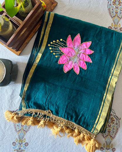Lotus Forest | Handpainted Mulmul Cotton Saree