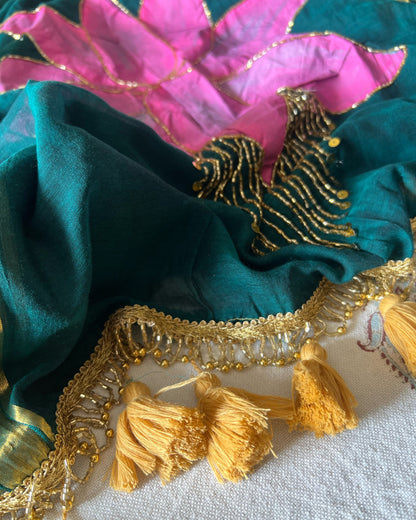 Lotus Forest | Handpainted Mulmul Cotton Saree