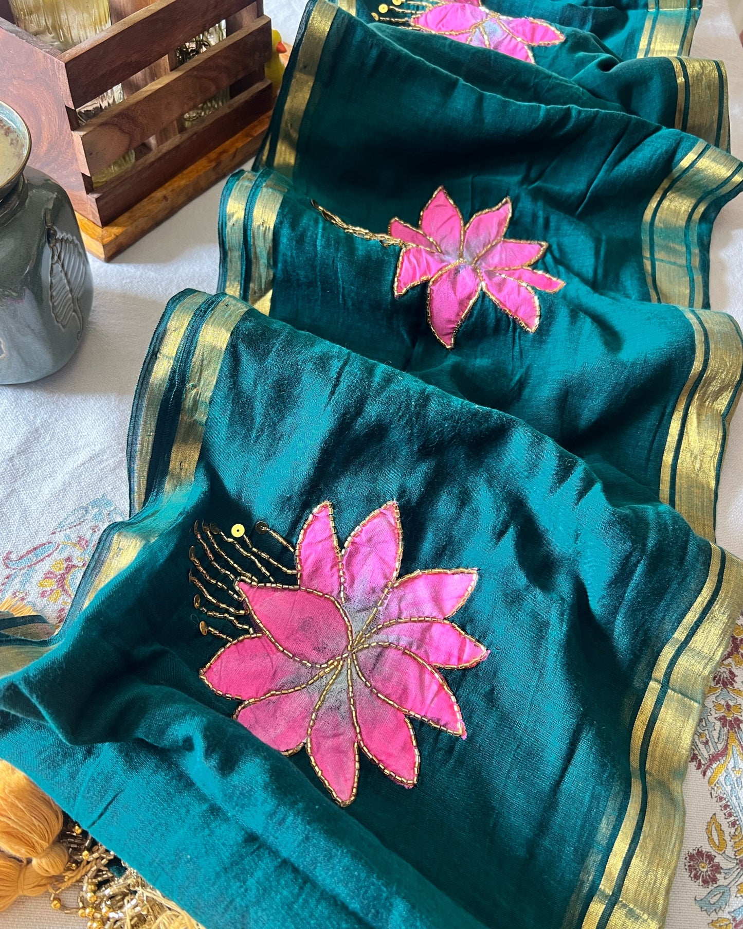 Lotus Forest | Handpainted Mulmul Cotton Saree