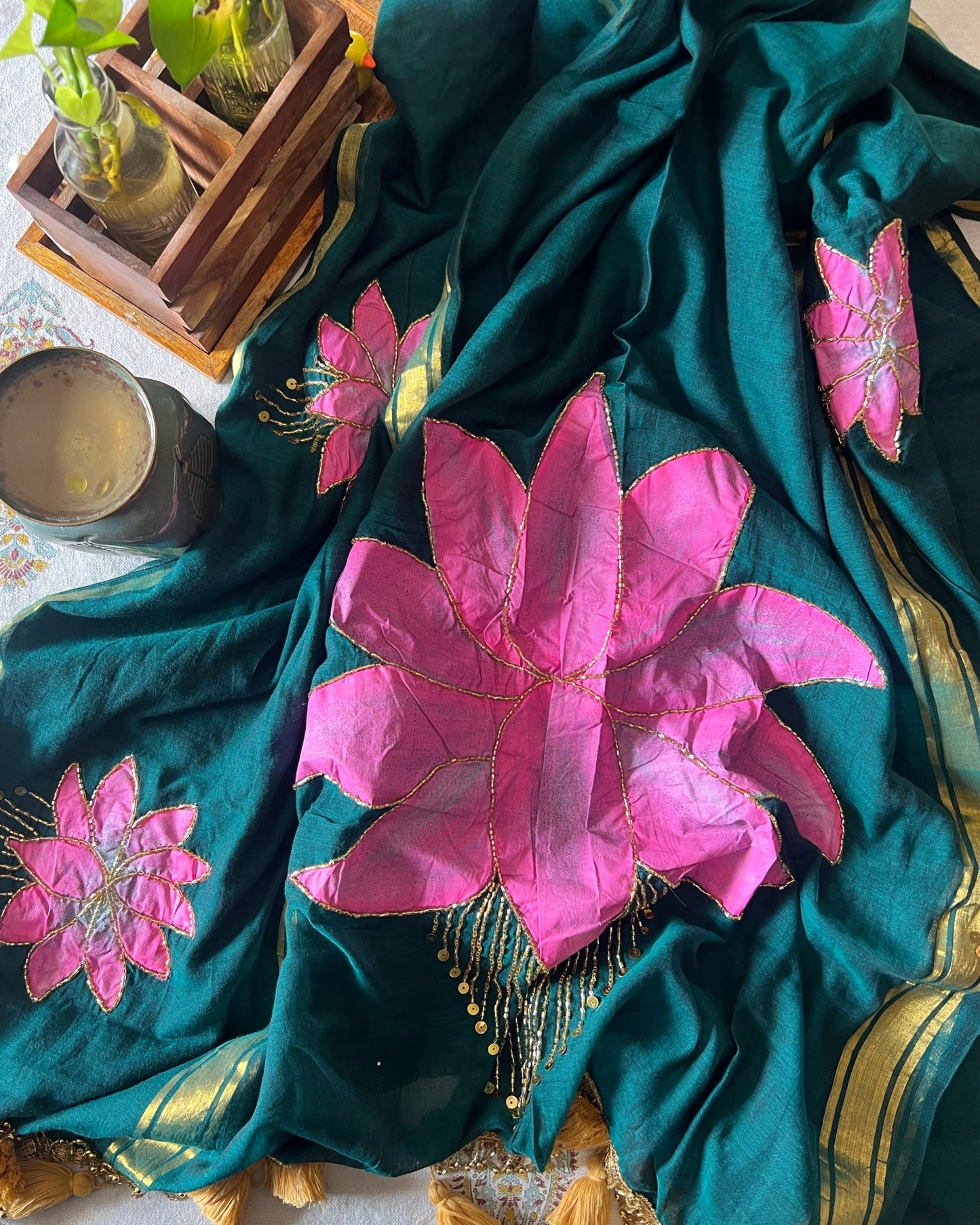 Lotus Forest | Handpainted Mulmul Cotton Saree