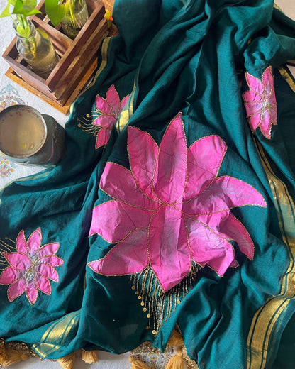 Lotus Forest | Handpainted Mulmul Cotton Saree