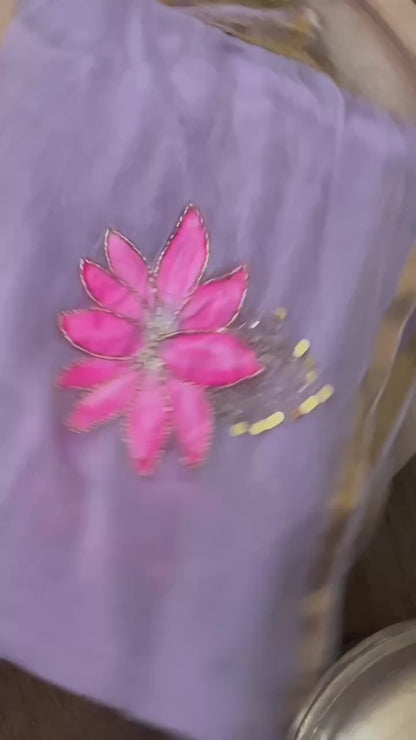 Lotus in Dawn | Handpainted Mulmul Cotton Saree (Dusky Mauve)