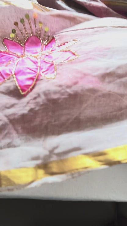 Cinnamon Lotus | Handpainted Mulmul Cotton Saree
