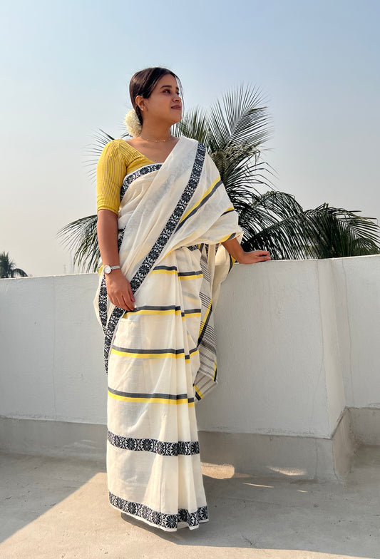 White cotton handloom saree