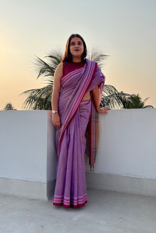 Purple - Red cotton Dhaniakhali handloom saree new collection