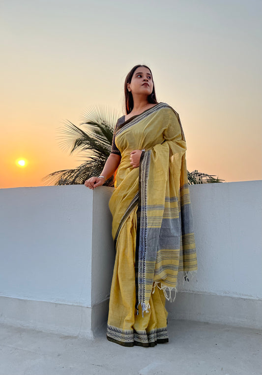 Mehendi Green - Black cotton Dhaniakhali handloom saree new collection