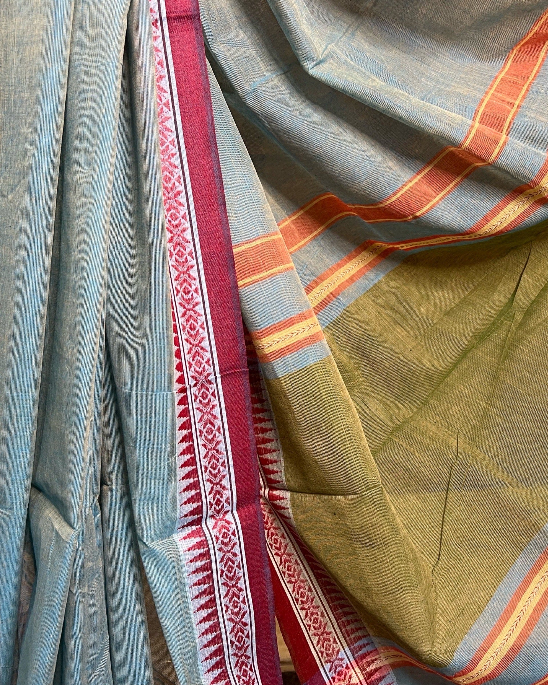 Blue - Red cotton Dhaniakhali handloom saree new collection