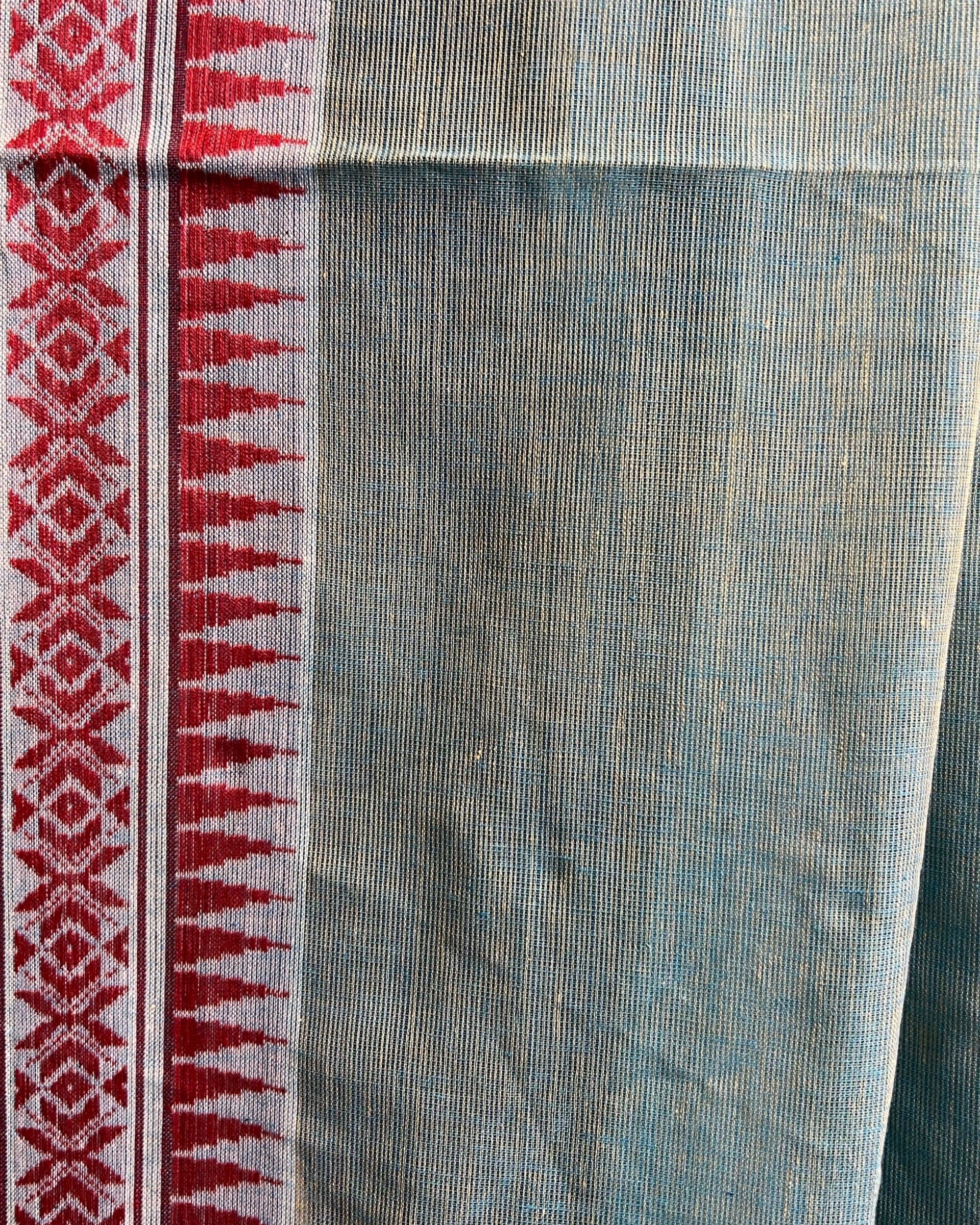 Blue - Red cotton Dhaniakhali handloom saree new collection