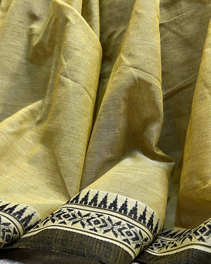 Mehendi Green - Black cotton Dhaniakhali handloom saree new collection