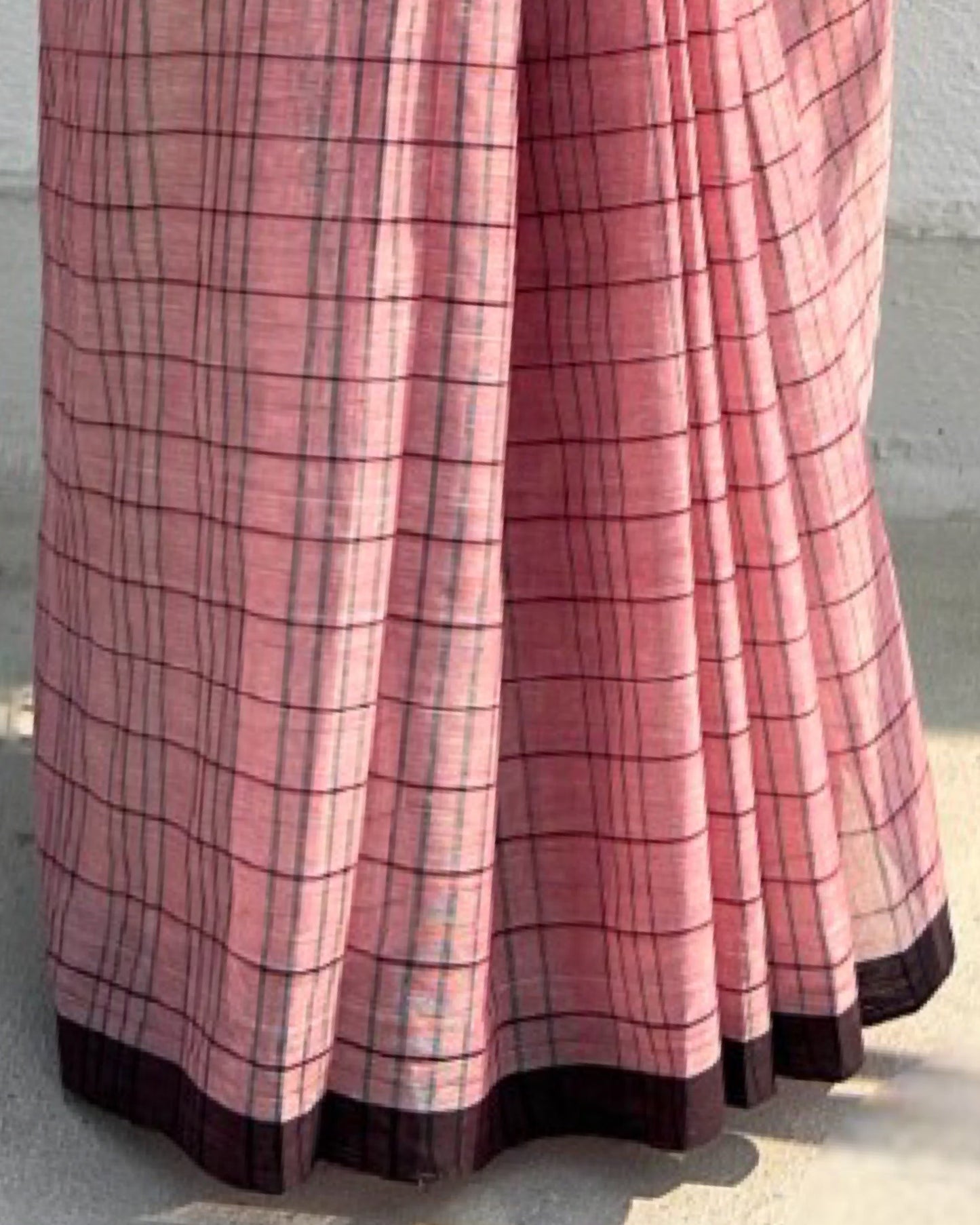 Pink - Black cotton Dhaniakhali handloom saree new collection