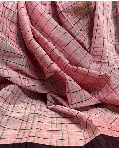 Pink - Black cotton Dhaniakhali handloom saree new collection