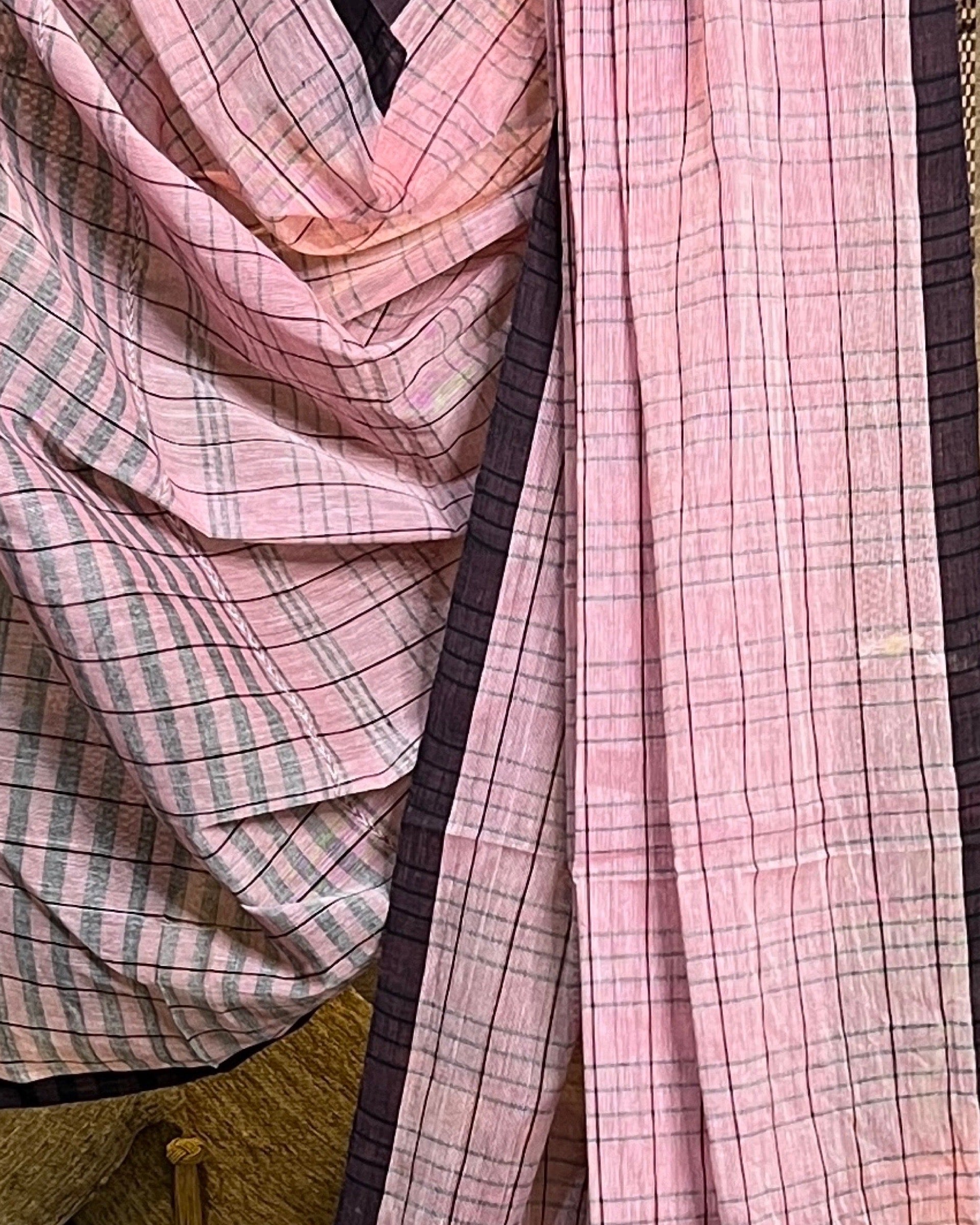 Pink - Black cotton Dhaniakhali handloom saree new collection
