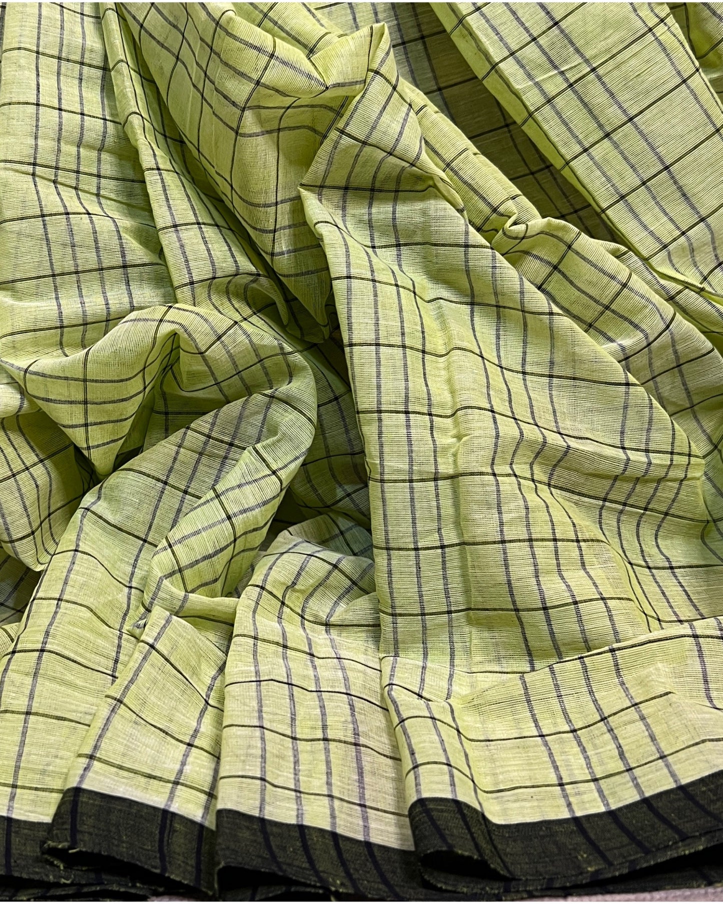 Lime Green - Black cotton Dhaniakhali handloom saree new collection