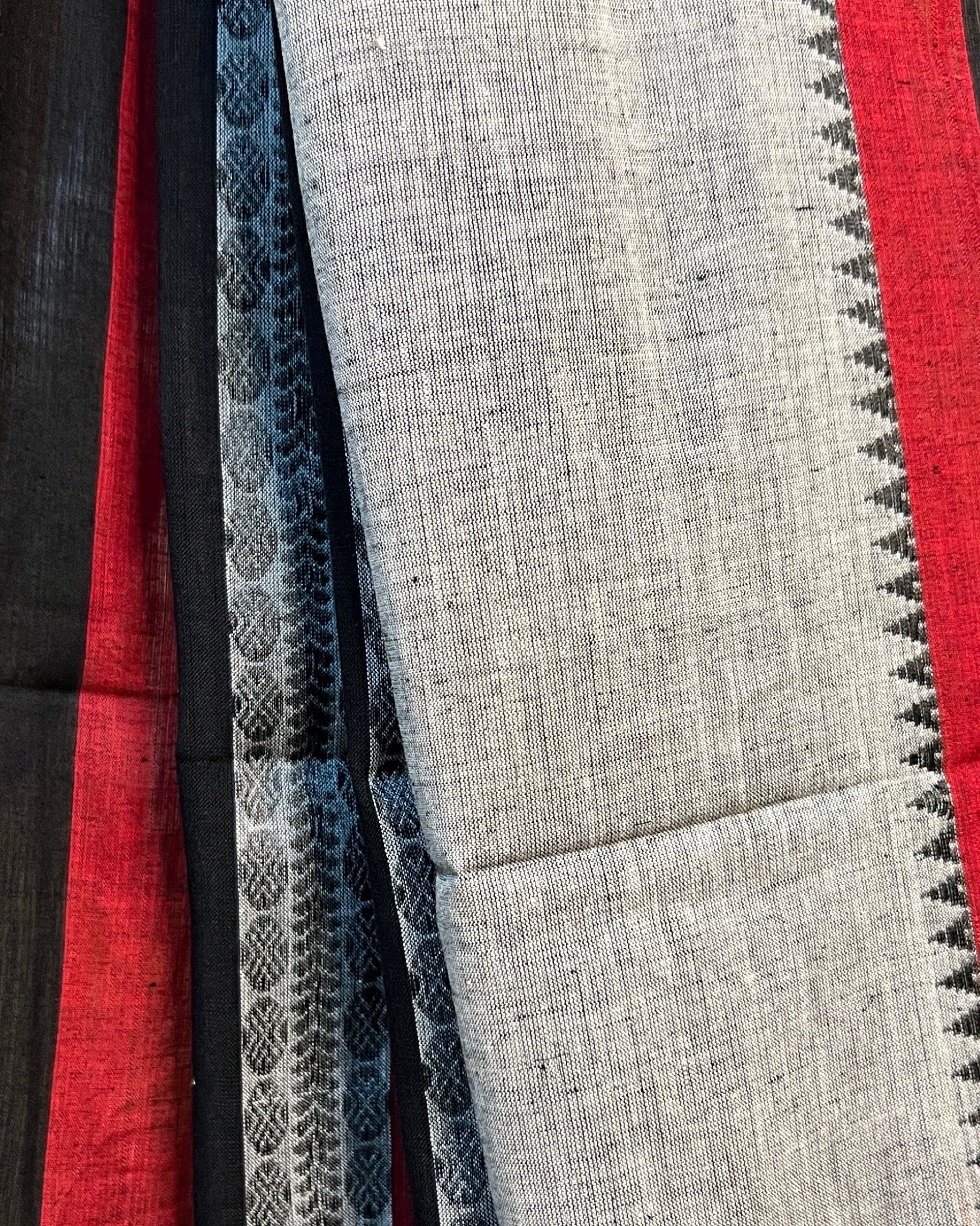 Grey black red  cotton handloom saree
