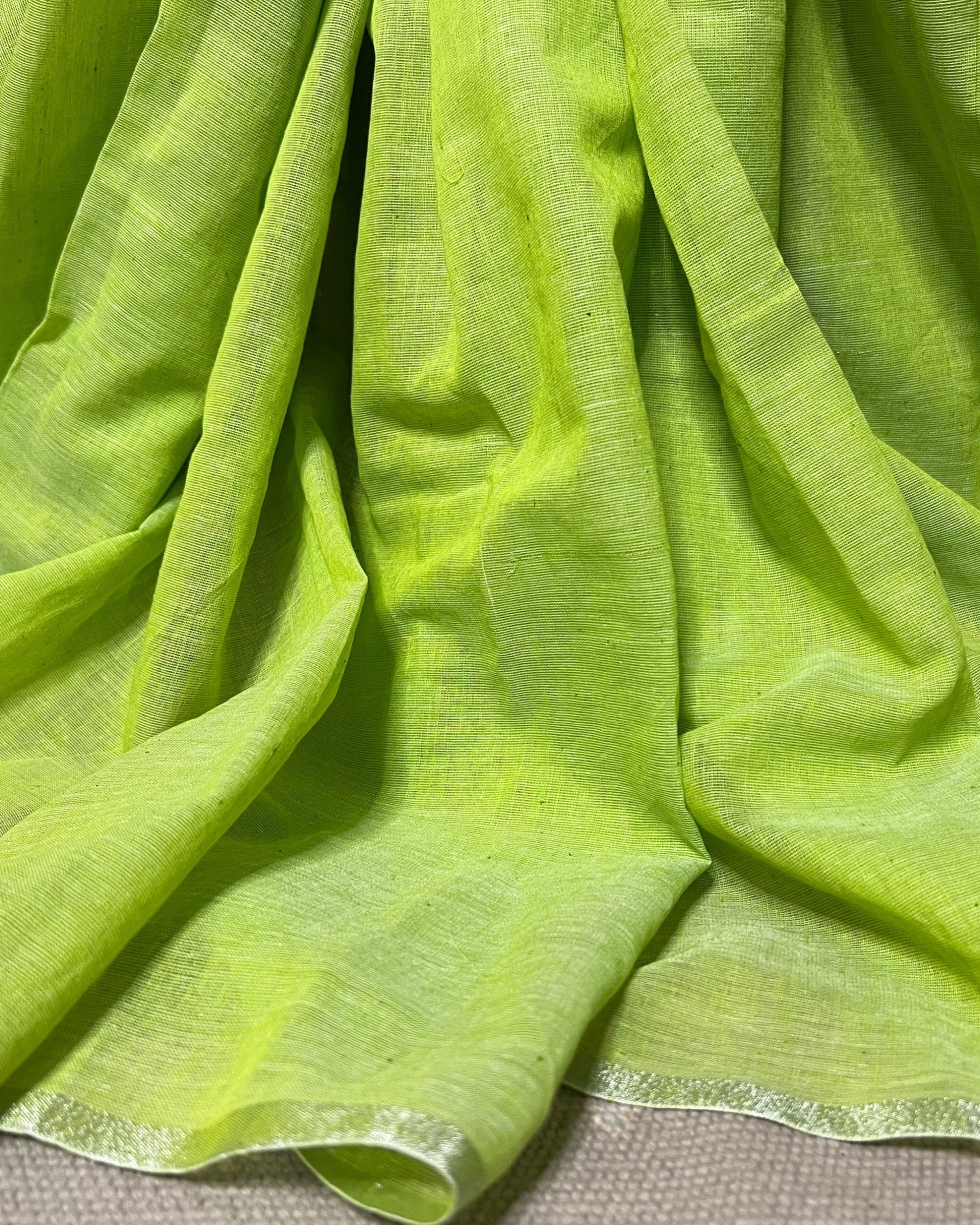 Parrot Green - Silver soft and comfortable Khadi cotton saree 