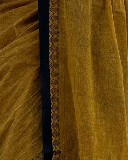 Mustard yellow-Black soft and comfortable Khadi cotton saree 