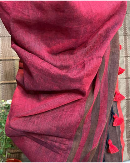 Brown- Maroon soft and comfortable Khadi cotton saree 