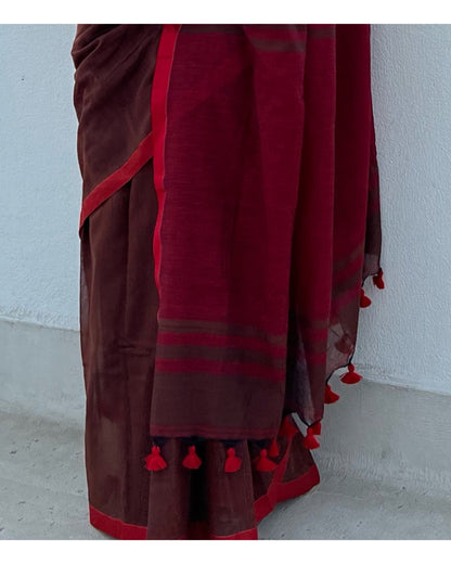 Brown- Maroon soft and comfortable Khadi cotton saree 