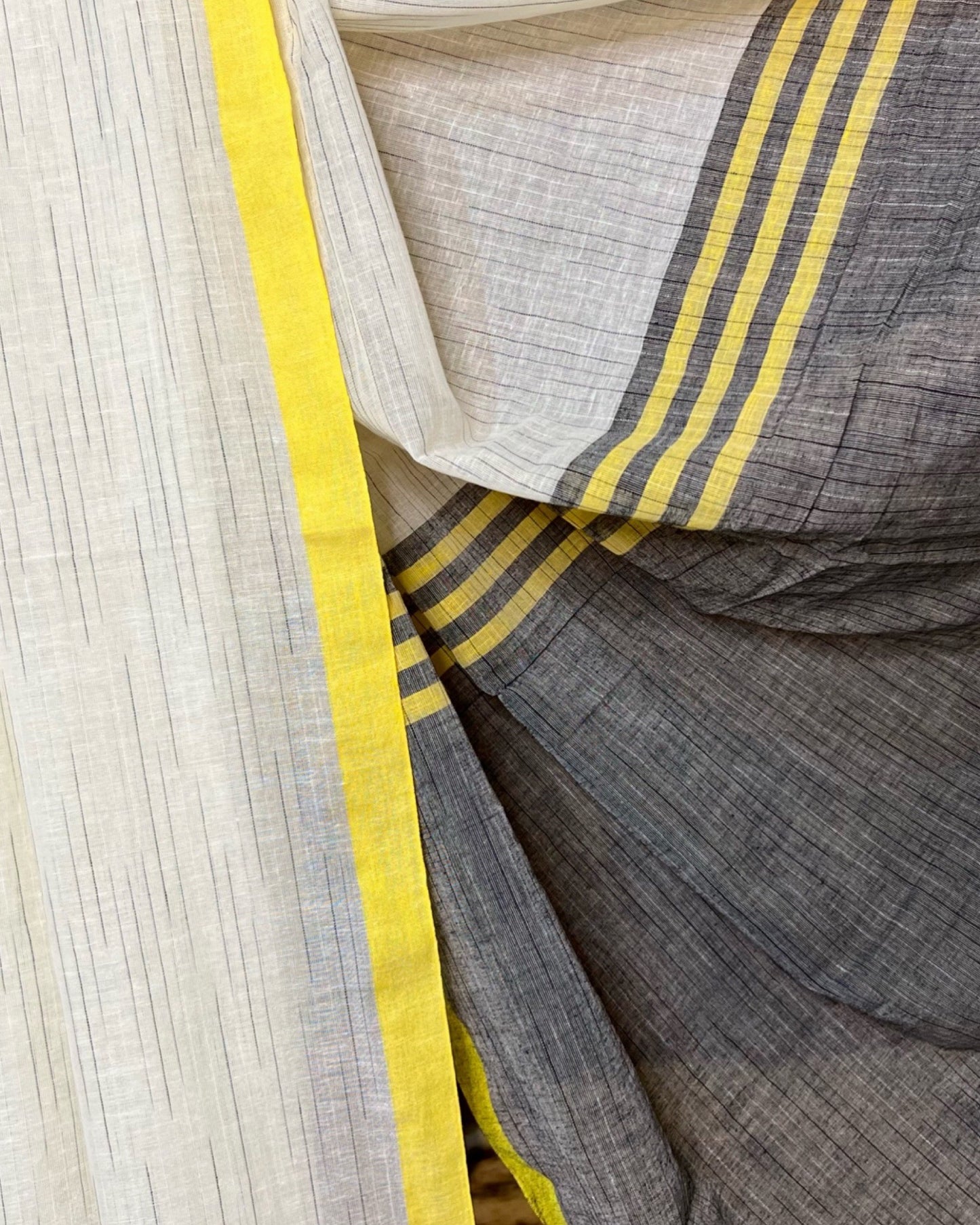 White-yellow soft and comfortable Khadi cotton saree 