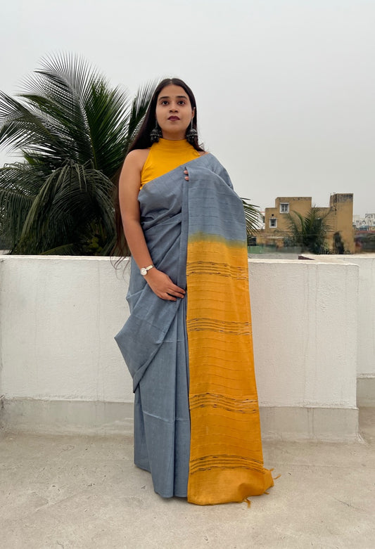Grey - Mustard Yellow Bhagalpuri handloom saree new collection