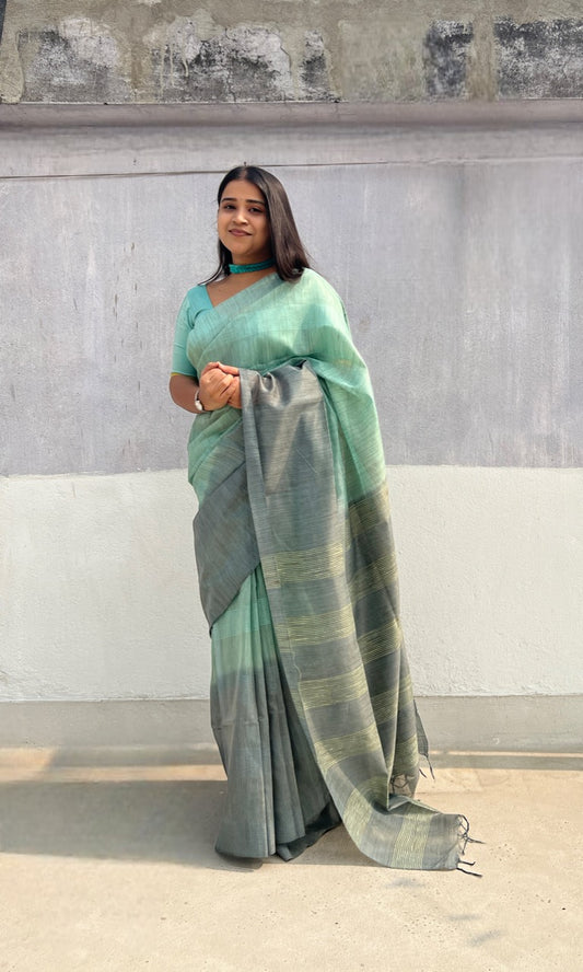 Cyan green - Gray Bhagalpuri handloom saree new collection