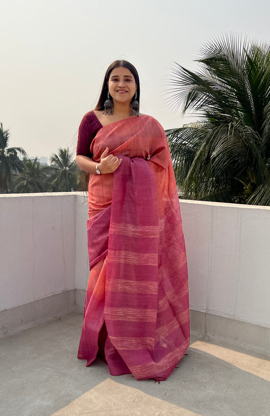 Peach - Pink Bhagalpuri handloom saree new collection