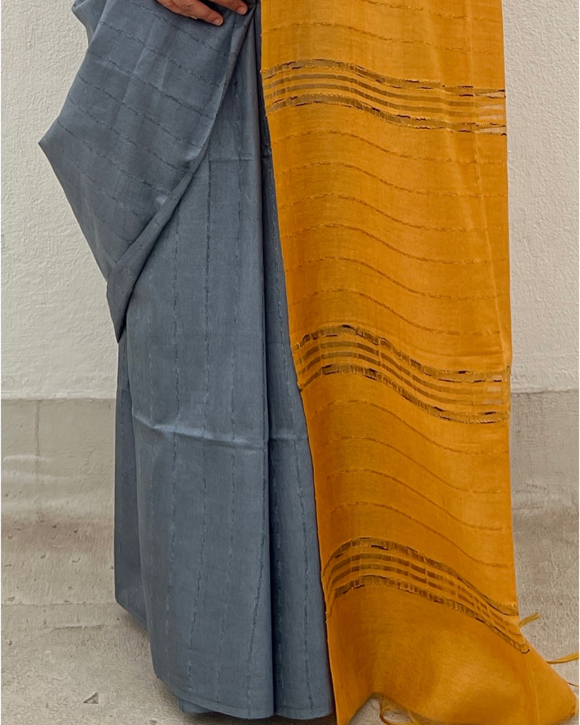 Grey - Mustard Yellow Bhagalpuri handloom saree new collection