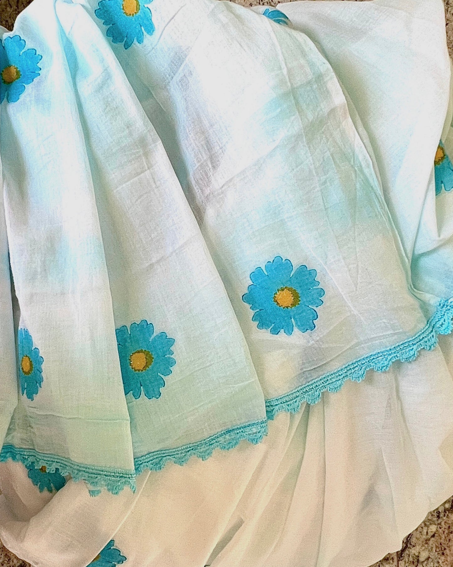 Daisy Blue Mulmul cotton Summer Saree - New Collection