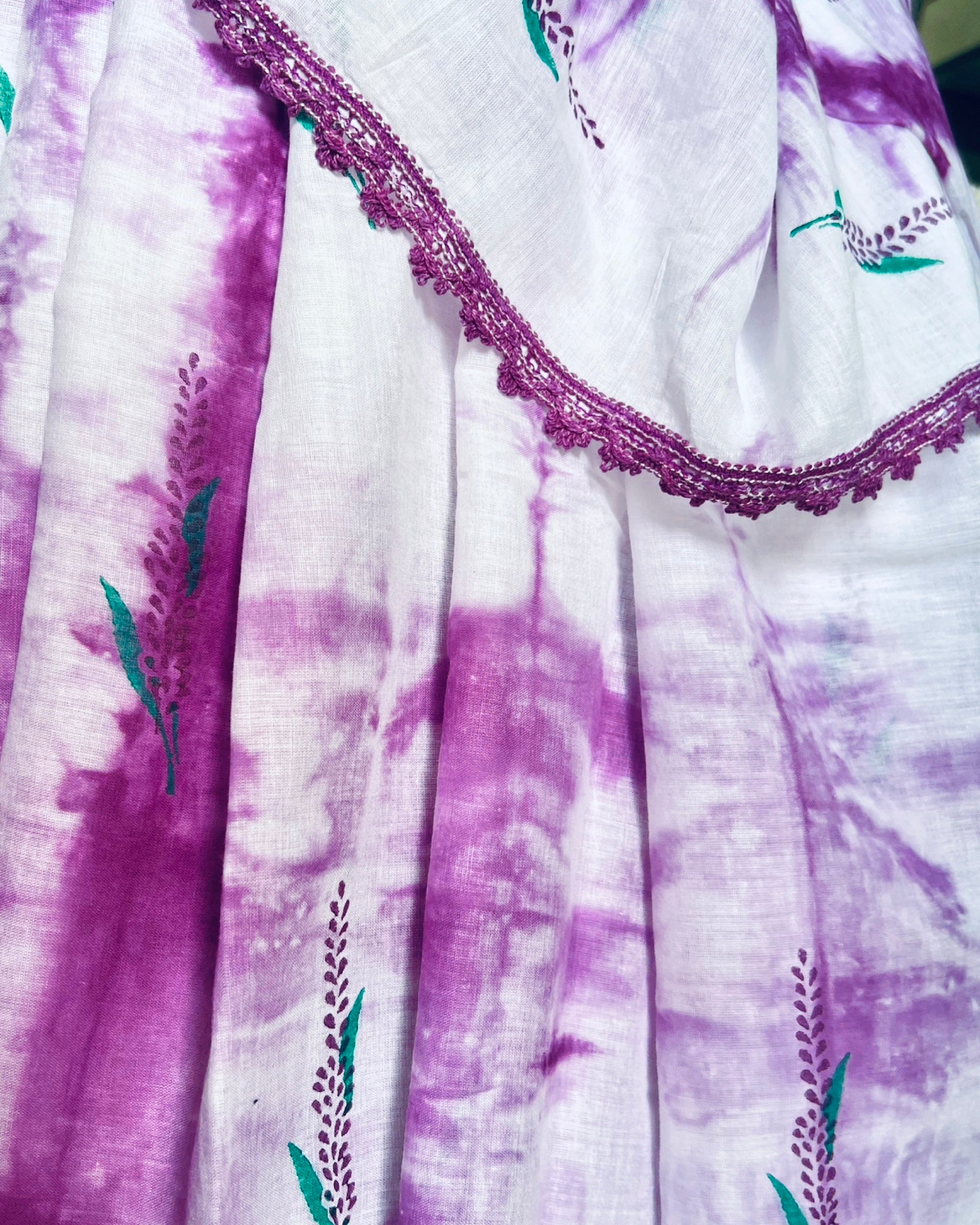 Lavender Mauve Tie and Dye Mulmul cotton Summer Saree - New Collection