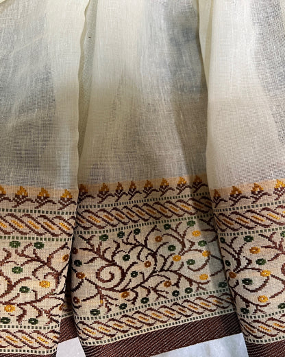 Off White - brown border soft and comfortable Khadi cotton saree 