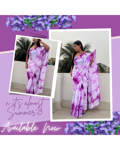 Lavender Mauve Tie and Dye Mulmul cotton Summer Saree - New Collection